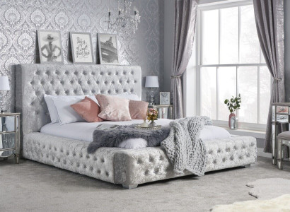 Gray Chesterfield Bed with high headboard Designer Double bed