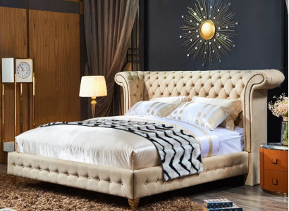 Chesterfield Design Upholstery English Double bed Beige 140/160/180x200 cm