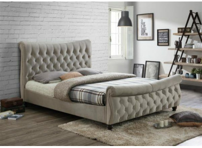 Chesterfield Textile Upholstery Bed Designer Beds Beige Hotel Double Bedroom
