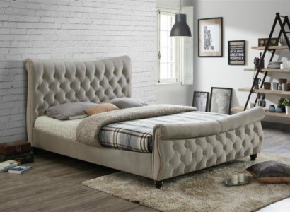 Chesterfield Textile Upholstery Bed Designer Beds Beige Hotel Double Bedroom