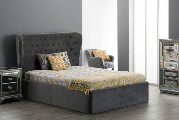 Chesterfield Design Bed 180x200cm Gray Bedroom Beds Hotel Upholstery Luxury