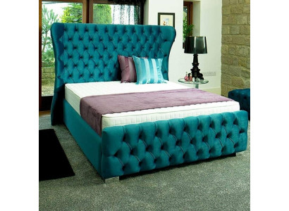Chesterfield Turkis Green Designer Bed Bedroom Textile Leather Upholstery 180x200 cm