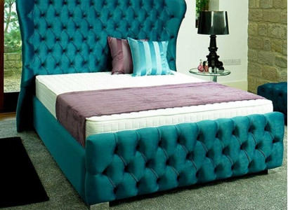 Chesterfield Turkis Green Designer Bed Bedroom Textile Leather Upholstery 180x200 cm