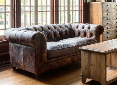 Brown Chesterfield Mens Club Sofa Couch Leather Upholstery Three Seater
