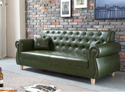 British Chesterfield Green Three Seater Couch - Luxury Leather Furniture
