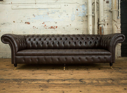 Brown Chesterfield Couch Upholstery 4-Seater Designer Living room Couches