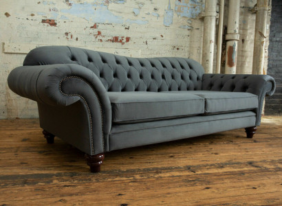 Big Sofa 4 Seater Couch Chesterfield Upholstery Seat Suite Fabric Textile new Grey