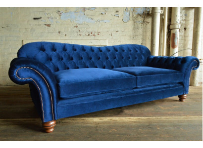 Design Sofa 4 Seater Couch Textile Upholstery Blue Classic Sofas Chesterfield new