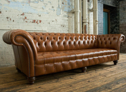 Brown Chesterfield Couch Leather 4 Seater xxl Big Sofa Couches Big new Upholstery