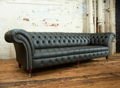 Gray Chesterfield 4 Seater Big Sofa Couch Textile Leather Upholstery Sofas