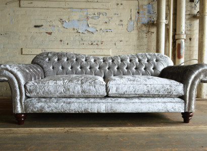 Classic Chesterfield Couch 4 Seater Sofa Couches Velvet Leather Design Gray 240cm