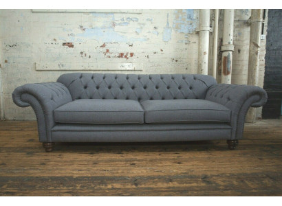 Modern Sofa Chesterfield Couch 4 Seater Couches Velvet Leather Design Gray