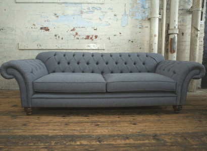 Modern Sofa Chesterfield Couch 4 Seater Couches Velvet Leather Design Gray