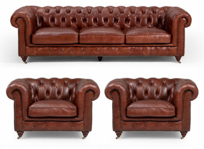 Sofa set 3+1+1 seater Classic Luxury Chesterfield Sofa Leather