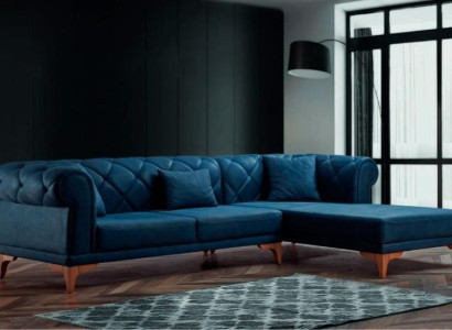 Corner sofa L-shape Sofa Couch Design Couches Upholstery Textile Blue Chesterfield