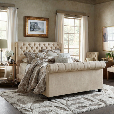 Large Luxury Chesterfield Double Bed Upholstery Beds Bedroom Furniture