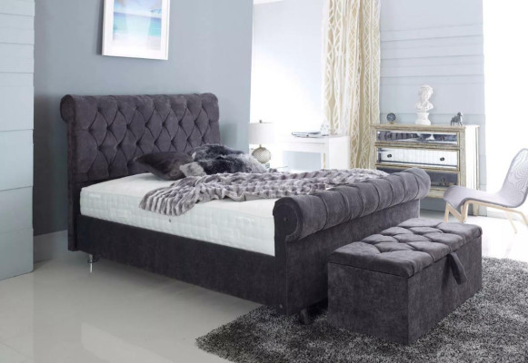 Chesterfield Design Velvet Bed Luxury Textile Beds Bedroom Double