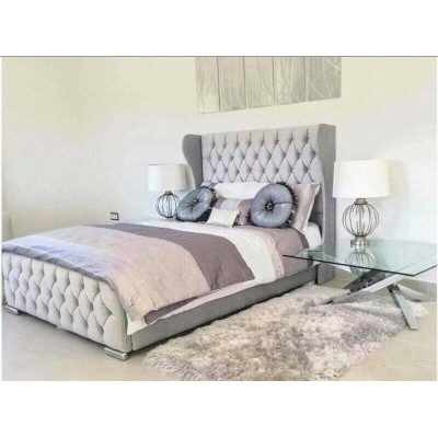 Chesterfield Design Bed Textile Velvet Upholstery Leather Hotel Beds Bedroom new
