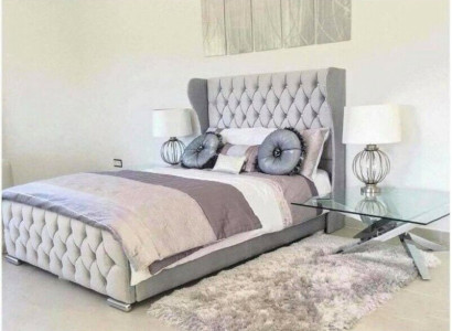 Chesterfield Design Bed Textile Velvet Upholstery Leather Hotel Beds Bedroom new