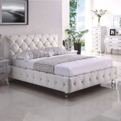 White Upholstery Chesterfield Double bed Textile Bedroom Furniture