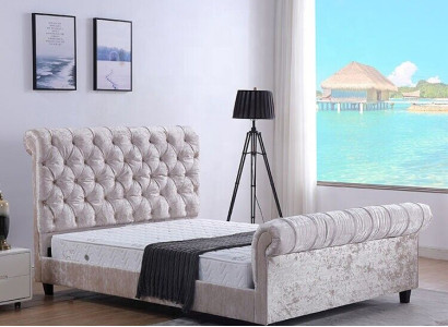 Modern Beige Chesterfield Bed Designer Double bed Luxury Furniture