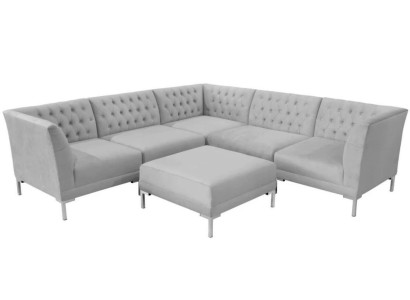 Corner sofa Stool Gray xxl Big Textile Fabric Chesterfield Sofas Suite Furniture