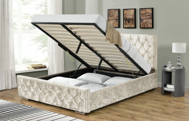 White Textile Chesterfield Bed Bedroom Double Beds Modern Bed