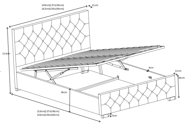 White Textile Chesterfield Bed Bedroom Double Beds Modern Bed