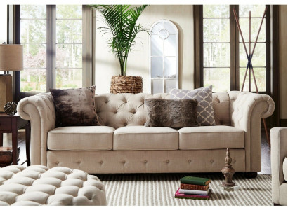 Country House Style Furniture - Chesterfield Sofa Seat Suite 3+2 Set Fabric