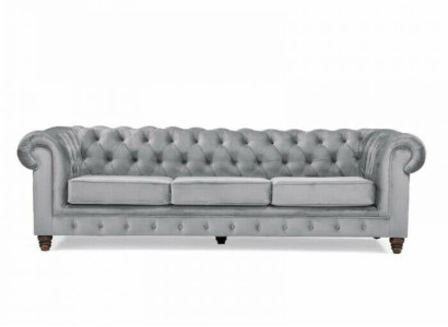 Chesterfield 5 Seater Classic Luxury Sofa Textile Leather Couch Silver Couches