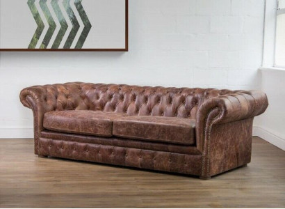 Brown Chesterfield 3 Seater Classic Luxury Baroque Sofa Textile Leather Couch Style