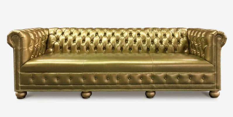 Chesterfield 4 Seater Sofa Couch Leather Suite Upholstery Seat Fabric Gold Seat new