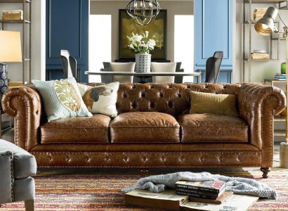 Designer Chesterfield brown three-seater luxury 3-seater couch