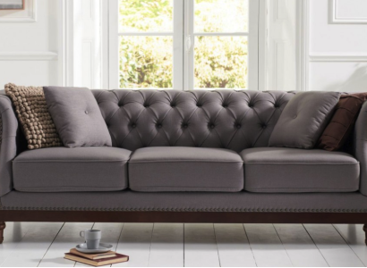 Gray Chesterfield Sofa Couch Upholstery Fabric Sofa Designer 3-Seater