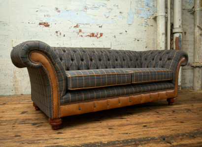Design Chesterfield 3 Seater Fabric Couch Gray Upholstery Sofas Sofa England 225cm
