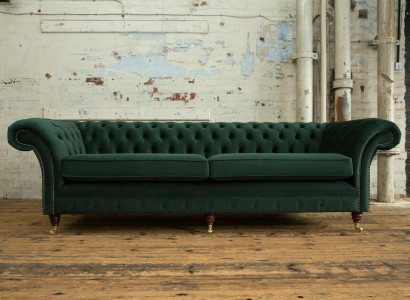 Green Chesterfield Textile Leather Sofa Couch Upholstery Big Seat Pad xxl 265cm new