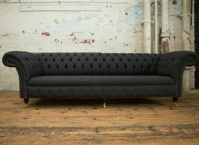 Black Chesterfield Textile Leather Sofa Couch Upholstery Big Seat Pad xxl 265cm