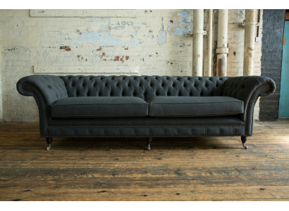 Original Chesterfield Textile Leather Sofa Couch Upholstery Big Seat Cushion Gray 265cm