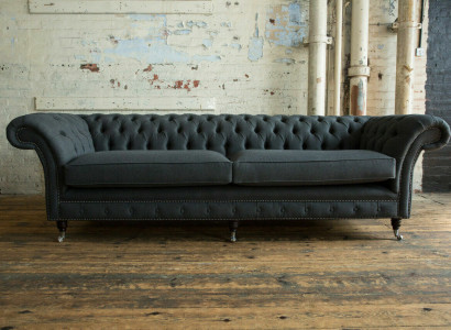 Original Chesterfield Textile Leather Sofa Couch Upholstery Big Seat Cushion Gray 265cm