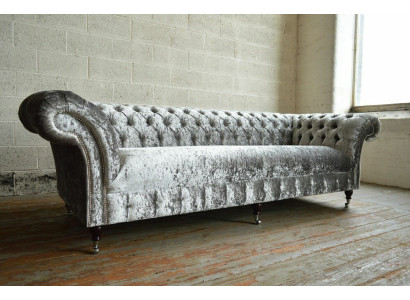 Silver Chesterfield Textile Leather Sofa Couch Upholstery Big Seat Pad new 265cm