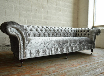 Silver Chesterfield Textile Leather Sofa Couch Upholstery Big Seat Pad new 265cm