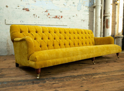 Classic Chesterfield Sofa 4 Seater Sofas Couches Leather Yellow Design Upholstery