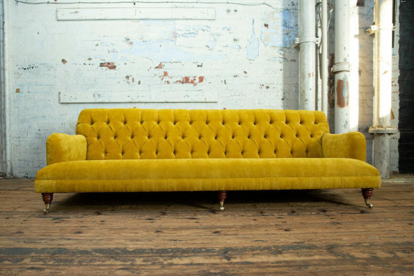 Classic Chesterfield Sofa 4 Seater Sofas Couches Leather Yellow Design Upholstery