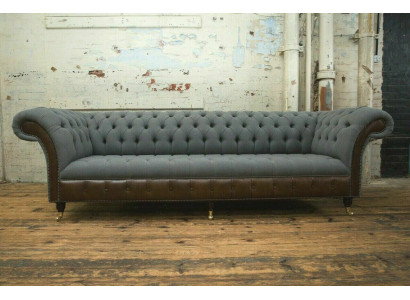 Design Chesterfield Sofa 4-Seater Gray Couch Upholstery Leather Sofas Living room new
