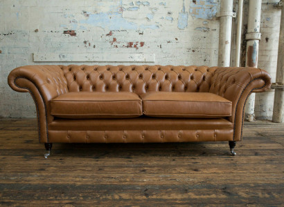 Sofa 3 Seater Couch Chesterfield Upholstery Seat Suite Leather Brown Textile