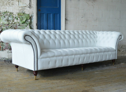 Classic Chesterfield Couch 4 Seater Sofa Couch Velvet Leather Design big White