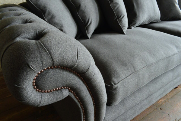 Classic Chesterfield Couch 4 Seater Sofa Couch Velvet Leather Design Gray 265cm