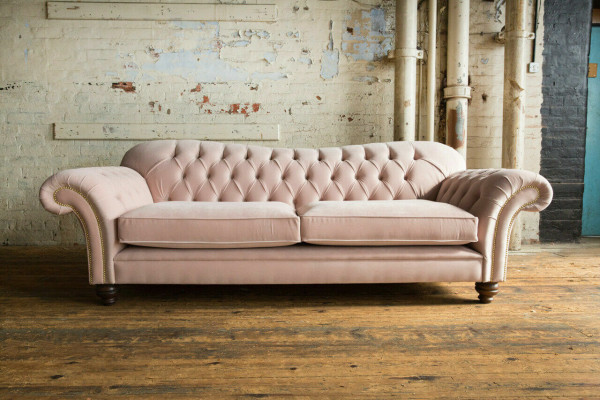 Classic Chesterfield Couch 4 Seater Sofa Couch Velvet Leather Design Pink 240cm