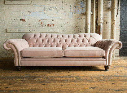 Classic Chesterfield Couch 4 Seater Sofa Couch Velvet Leather Design Pink 240cm