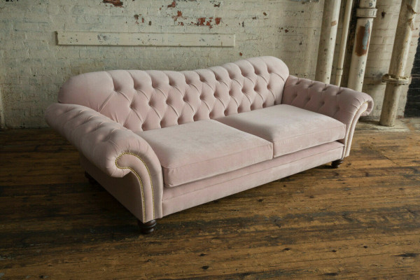 Classic Chesterfield Couch 4 Seater Sofa Couch Velvet Leather Design Pink 240cm